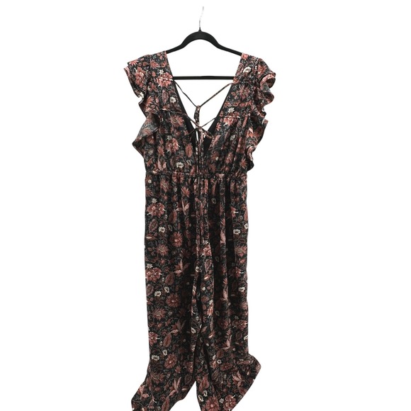 Madewell Womens  Pampas Blooms Deep V Ruffled Jumpsuit NI666 XL Dark Romantic - Picture 3 of 9